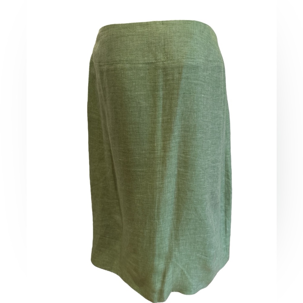 90s 2PC LE SUIT LINEN GREEN LUXURY 3/4 SLEEVES FITTED BLAZER PENCIL SKIRT SZ 8 - Picture 8 of 11